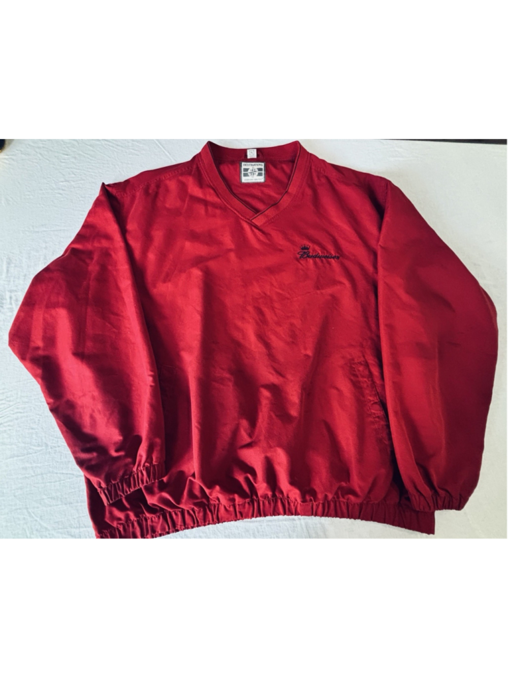 Vintage Budweiser Red Pullover Windbreaker Jacket Mens XL Beer Logo
